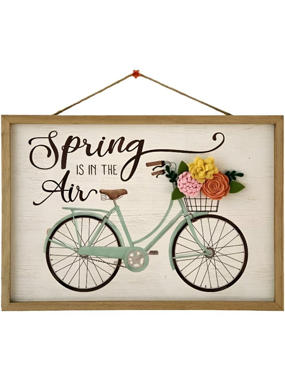 Spring Wall Decor Bicycle Home Hanging Sign 3D Fabric Flowers Wall Plaque